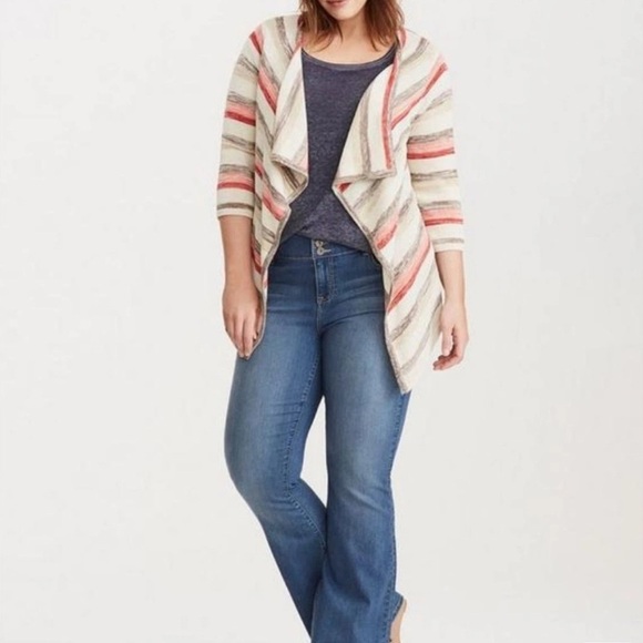 Torrid striped draped knit open cardigan sweater waterfall boho layering Size 1x - Picture 2 of 10